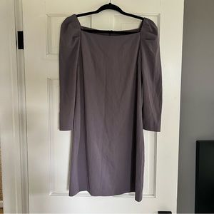 Gray Square Neck Dress with Subtle Puff Sleeves